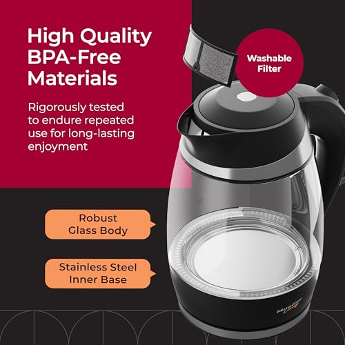 Mueller Ultra Kettle: Model No. M99S 1500W Electric Kettle with SpeedBoil Tech, 1.8 Liter Cordless with LED Light, Borosilicate Glass, Auto Shut-Off and Boil-Dry Protection