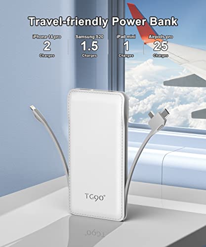 Cell Phone Portable Charger with Built in Lightning and Android Cables Power Bank 10000mah External Battery Packs, USB-C Portable Battery Backup Charger Compatible with iPhone16/15 and Android Phones