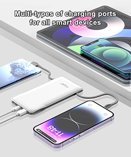 Cell Phone Portable Charger with Built in Lightning and Android Cables Power Bank 10000mah External Battery Packs, USB-C Portable Battery Backup Charger Compatible with iPhone16/15 and Android Phones