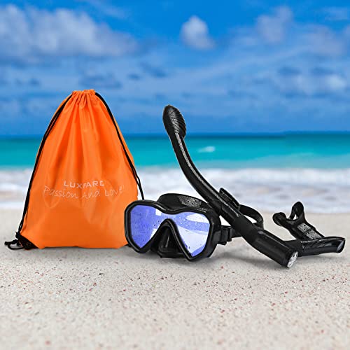 Snorkel Set, Anti-Fog Panoramic View Snorkel Mask and Anti-Leak Dry Snorkel Tube, Snorkeling Gear for Adults, Snorkel Kit Bag Included