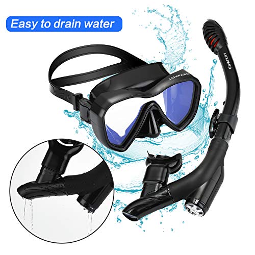 Snorkel Set, Anti-Fog Panoramic View Snorkel Mask and Anti-Leak Dry Snorkel Tube, Snorkeling Gear for Adults, Snorkel Kit Bag Included