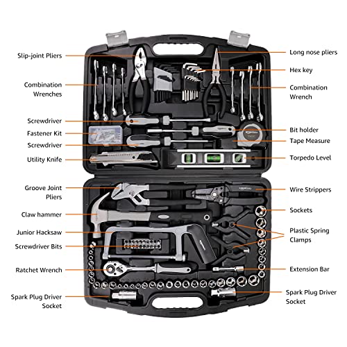 Amazon Basics 173-Piece General Household Home Repair and Mechanic's Hand Tool Kit Set