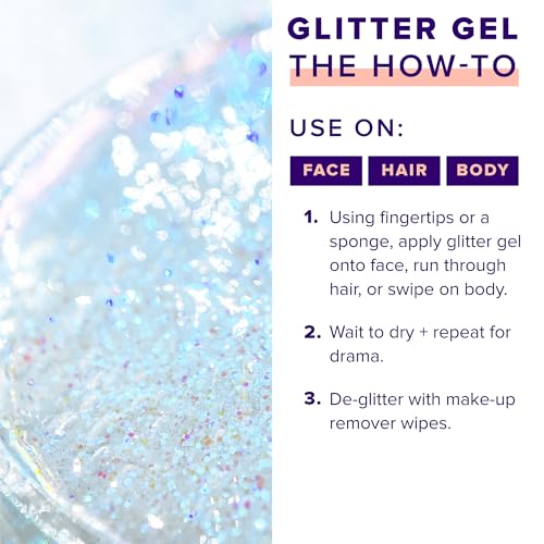 Unicorn Snot Face & Body Glitter Gel - Cosmetic-Grade Holographic Glitter - Festival, Anime Cosplay, Halloween Costume Makeup - Safe for Face, Easy Application & Removal - Aqua Glitter, 1.7oz (Galaxy)