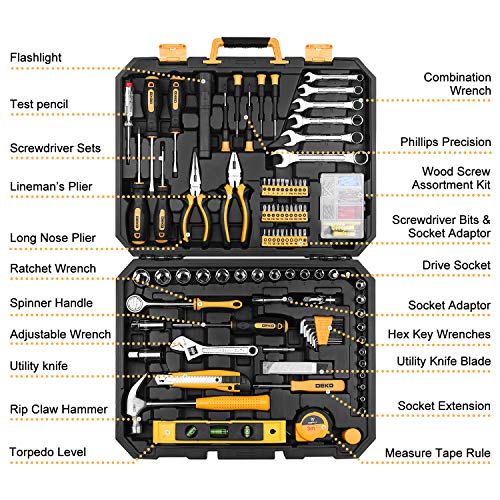 DEKOPRO 208 Piece Tool Set,General Household Hand Tool Kit, Auto Repair Tool Box with Plastic Toolbox Storage Case