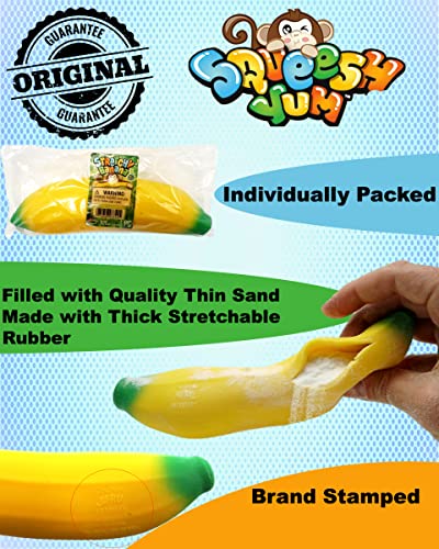 JA-RU Stretchy Banana Toys (1 Banana) Super Squishy Fidget Toy for Kids & Adult. Sand-Filled Rubber Banana Toy. Stress & Anxiety Relief Autism Sensory Toys. Stretchy Fruit Bulk Party Favor 3340-1-p