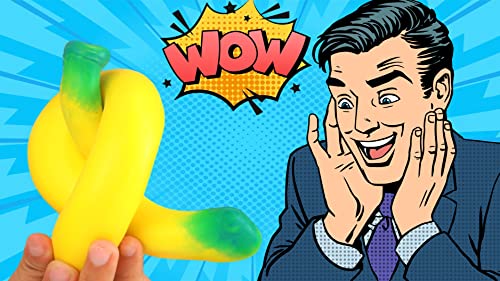 JA-RU Stretchy Banana Toys (1 Banana) Super Squishy Fidget Toy for Kids & Adult. Sand-Filled Rubber Banana Toy. Stress & Anxiety Relief Autism Sensory Toys. Stretchy Fruit Bulk Party Favor 3340-1-p