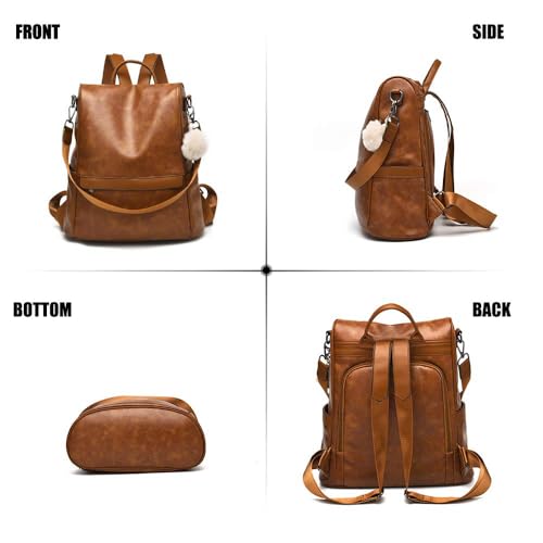 CHERUTY Women Backpack Purse PU Leather Anti-theft Casual Shoulder Bag Fashion Ladies Satchel Bags(Tan-Large)