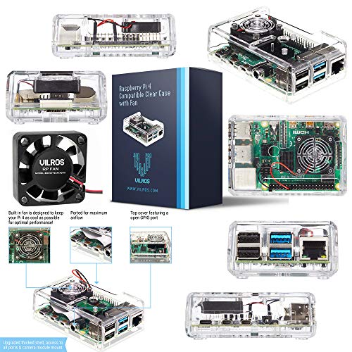 Vilros Raspberry Pi 4 Complete Starter Kit- Includes Raspberry Pi 4 Board, Fan Cooled Case, 64GB Preloaded Micro SD Card and More (2GB, Clear Transparent Case)