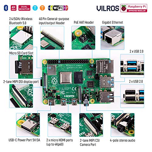 Vilros Raspberry Pi 4 Complete Starter Kit- Includes Raspberry Pi 4 Board, Fan Cooled Case, 64GB Preloaded Micro SD Card and More (2GB, Clear Transparent Case)