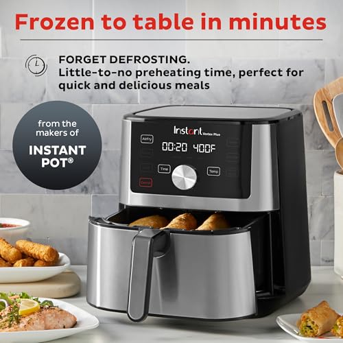 Instant Vortex Plus 6QT XL Air Fryer, 6-in-1, Broils, Dehydrates, Crisps, Roasts, Reheats, Bakes for Quick Easy Meals, 100+ In-App Recipes, Dishwasher-Safe, from the Makers of Instant Pot, Black