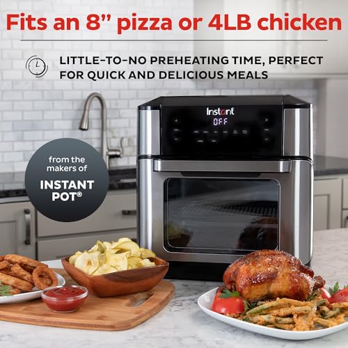 Instant Pot 10QT Air Fryer, 7-in-1 Functions with EvenCrisp Technology that Crisps, Broils, Bakes, Roasts, Dehydrates, Reheats & Rotisseries, Includes over 100 In-App Recipes, Stainless Steel