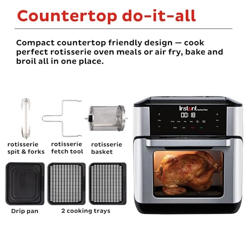 Instant Pot 10QT Air Fryer, 7-in-1 Functions with EvenCrisp Technology that Crisps, Broils, Bakes, Roasts, Dehydrates, Reheats & Rotisseries, Includes over 100 In-App Recipes, Stainless Steel