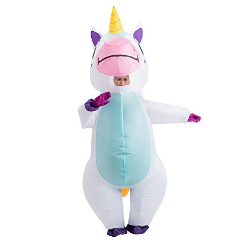 Spooktacular Creations Inflatable Costume Adult, Full Body Riding a Unicorn Blow Up Costume for Halloween Inflatables Costume Dress-Up Party (White)