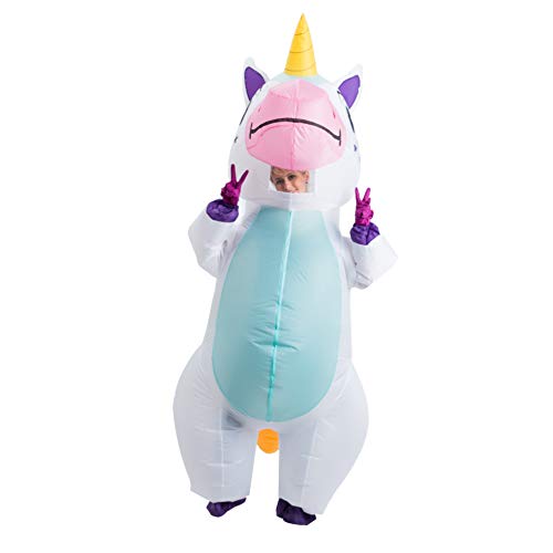 Spooktacular Creations Inflatable Costume Adult, Full Body Riding a Unicorn Blow Up Costume for Halloween Inflatables Costume Dress-Up Party (White)