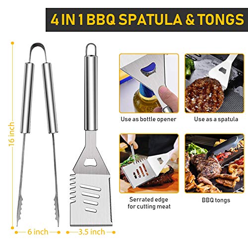 34Pcs BBQ Grill Accessories Tools Set, 16 Inches Stainless Steel Grilling Tools with Carry Bag, Thermometer, Grill Mats for Camping/Backyard Barbecue, Grill Tools Set for Men Women