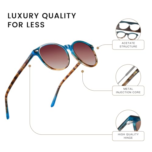 DUCO Retro Round UV400 Polarized Sunglasses for Women Men Vintage Shades Classic Acetate Trendy Fashion Sunglass DC1230