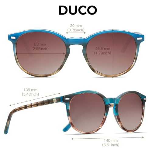 DUCO Retro Round UV400 Polarized Sunglasses for Women Men Vintage Shades Classic Acetate Trendy Fashion Sunglass DC1230