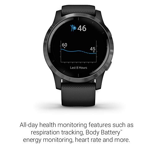 Garmin Vivoactive 4, GPS Smartwatch, Features Music, Body Energy Monitoring, Animated Workouts, Pulse Ox Sensors and More, Black