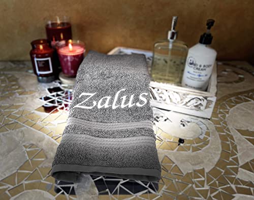 Liberty21 Luxury Embroidered Bath & Hand Towels, 100% Cotton. Custom Monogrammed Personalized Embroidered Towels. Set Includes 1 Bath Towel and 1 Hand Towel. (Grey)