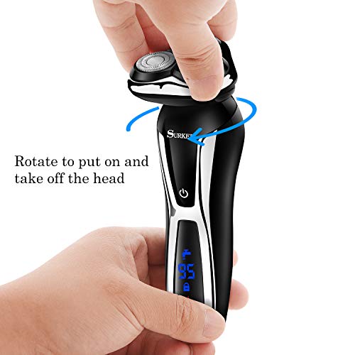 SURKER Electric Shaver Razor Cordless Beard Trimmer for Men Nose Hair Trimmer 3 in 1 Trimmer Grooming Kit Plus 1 Facial Cleansing Brush Waterproof USB Rechargeable Dry Wet