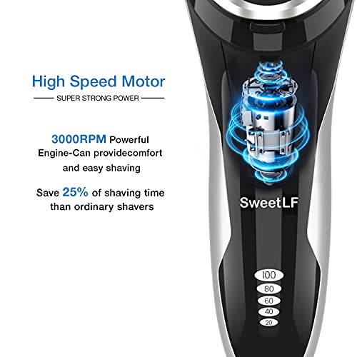 SweetLF Electric Shaver for Men Wet and Dry Waterproof Electric Razor Cordless 3D Rechargeable Rotary Shaver Razor for Men with Pop-up Trimmer, Black