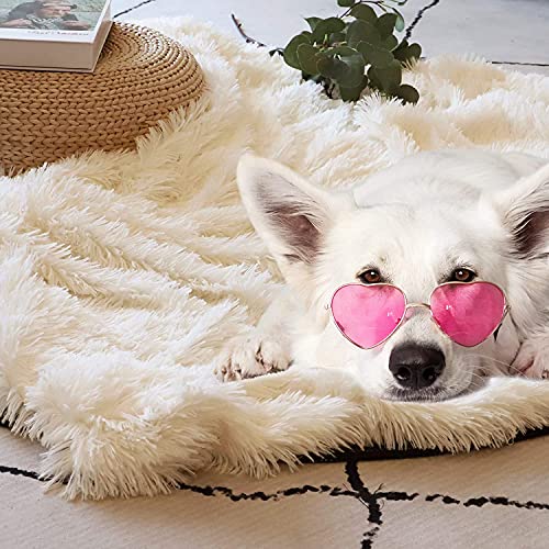 Tuddrom Decorative Extra Soft Fuzzy Faux Fur Throw Blanket 50" x 60",Solid Reversible Long Hair Shaggy Blanket,Fluffy Cozy Plush Comfy Microfiber Fleece Blankets for Couch Sofa Bedroom,Cream White