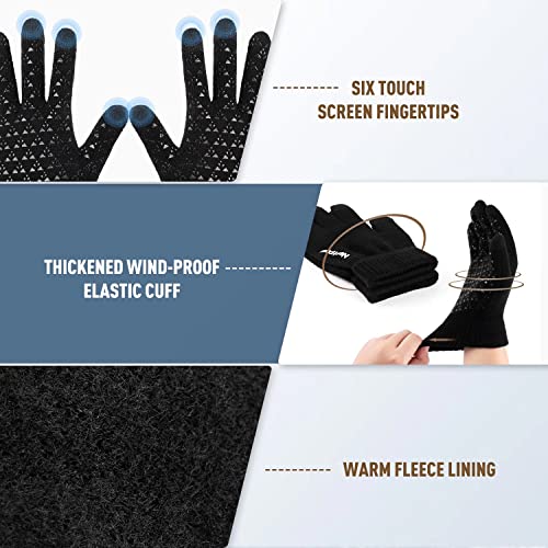 Winter 1-3 PCS Beanie Hat Gloves Scarf For Men And Women, Knit Thick Fleece Lined Warm Touchscreen Gloves Beanie Infitiny Scarf Set (Gloves&Beanie Coffee White)