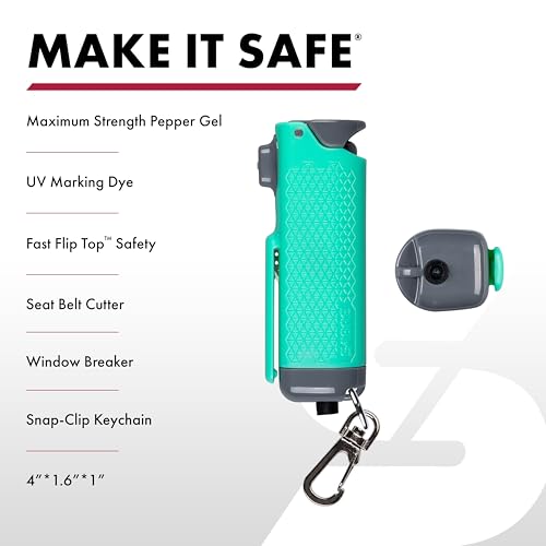 SABRE Safe Escape 3-In-1 Pepper Gel With Window Breaker Seat Belt Cutter, Maximum Strength Pepper Spray, Snap Clip Keychain for Easy Carry & Fast Access, Easy to Use Fast Flip Top Safety, 0.54 fl oz