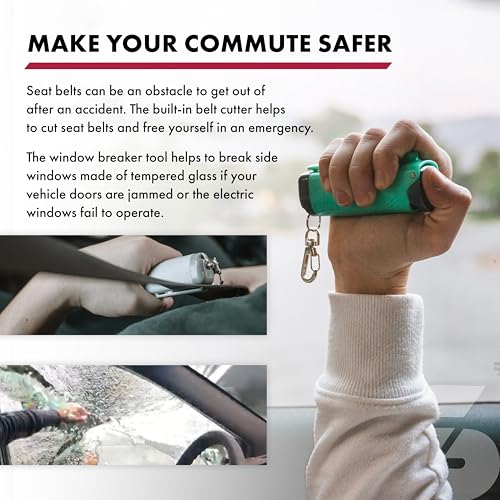 SABRE Safe Escape 3-In-1 Pepper Gel With Window Breaker Seat Belt Cutter, Maximum Strength Pepper Spray, Snap Clip Keychain for Easy Carry & Fast Access, Easy to Use Fast Flip Top Safety, 0.54 fl oz