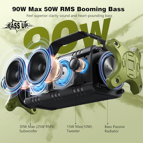 W-KING Bluetooth Speaker, 90W Peak 50W RMS Portable Speakers Bluetooth Wireless Loud, IPX6 Waterproof Outdoor Large Bluetooth Speaker Subwoofer/Bass Boost/DSP/40H Playtime/Stereo Pairing/Power Bank/TF