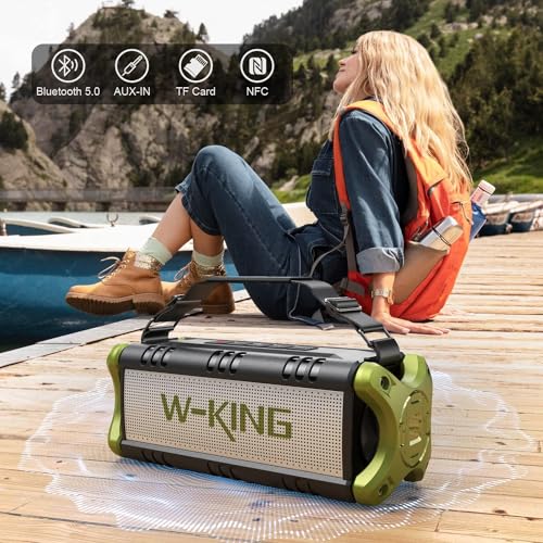 W-KING Bluetooth Speaker, 90W Peak 50W RMS Portable Speakers Bluetooth Wireless Loud, IPX6 Waterproof Outdoor Large Bluetooth Speaker Subwoofer/Bass Boost/DSP/40H Playtime/Stereo Pairing/Power Bank/TF