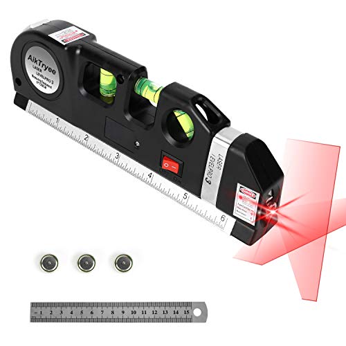 AikTryee Laser Level, Multipurpose Line Tool with 8ft/2.5M Rulers, Standard Cross Line Laser Leveler for Picture Hanging, Cabinets, Tile Walls