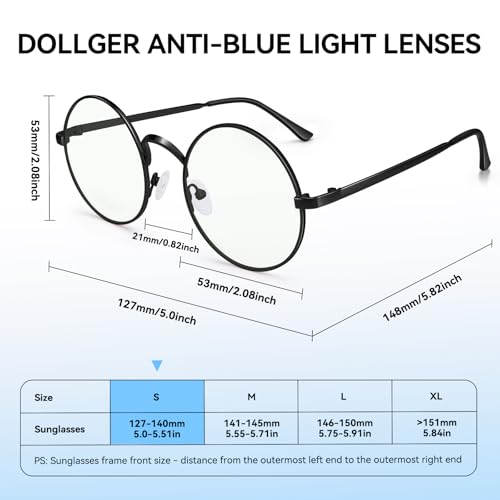 Dollger Retro Round Glasses glasses Circle Clear Lens Non-Prescription Glasses for Men Women Fashion Metal wire Frame Black