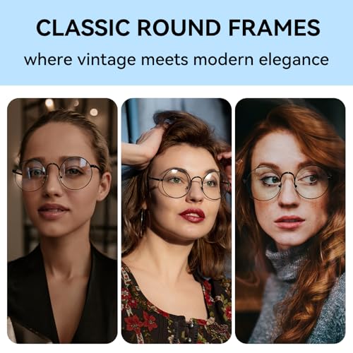 Dollger Retro Round Glasses glasses Circle Clear Lens Non-Prescription Glasses for Men Women Fashion Metal wire Frame Black