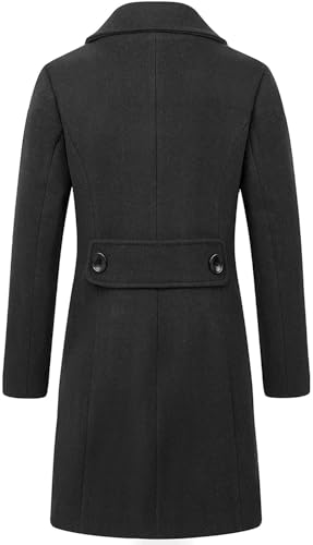 chouyatou Women Elegant Notched Collar Double Breasted Wool Blend Over Coat (Large, Black)