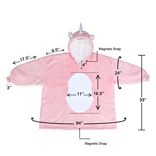 Solaris Pink Unicorn Wearable Blanket Hoodie for Kids - Warm Soft Gift, Oversized Cozy Sherpa Fleece Sweatshirt Pullover for Teens, Girls, Boys