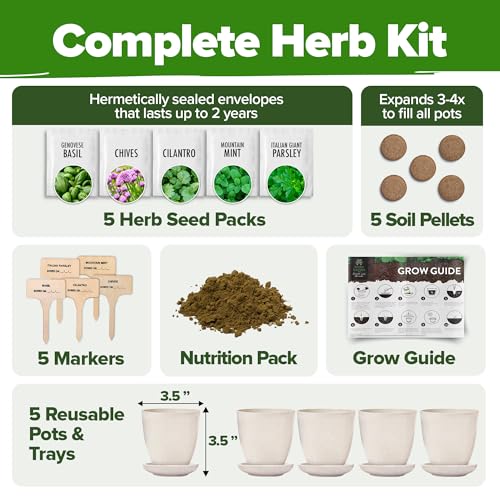 HOME GROWN Indoor Herb Garden Starter Kit - Christmas Gift for Gardeners - Complete 5 Herb Plant Grow Kit - Unique Gift for Mom, Women, Her, Men