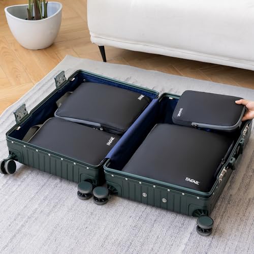 BAGAIL 4 Set/6 Set Compression Packing Cubes Travel Accessories Expandable Packing Organizers(Black ClothPattern 4 Set)