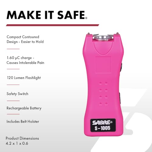 SABRE Pepper Spray & 2-in-1 Stun Gun with Flashlight, Self Defense Kit, Fast Flip Top Safety, Finger Grip for Better & Faster Aim, Painful 1.60 µC Charge, 120 Lumen LED Light, Rechargeable, 0.54 fl oz