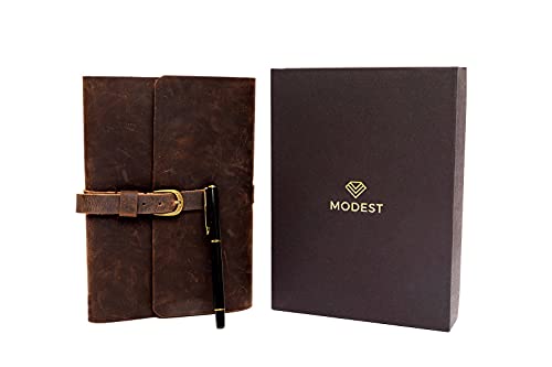 PERSONALIZED LEATHER JOURNAL GIFT SET for Men & Women, Initials on Premium Leather Cover, Metal Pen, Refillable A5 Lined Paper Notebook, Leather Bound Vintage Diary, Travel Journals, Graduation Gifts