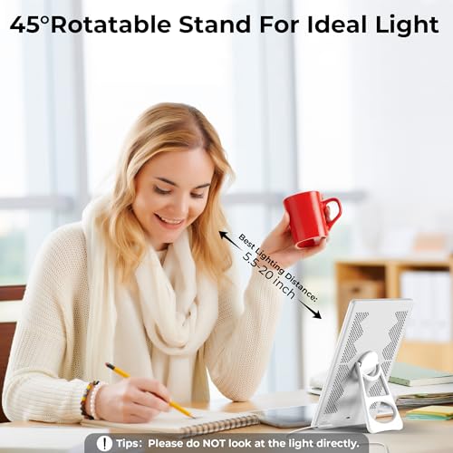 Fitfirst Light Therapy Lamp, 15000 Lux Simulated Sunlight, UV-Free LED Lamp with 3 Color Temperature & 4 Brightness Settings, Adjustable Timer, Foldable Stand for Home Office Travel