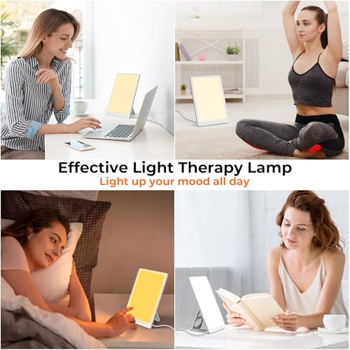 Fitfirst Light Therapy Lamp, 15000 Lux Simulated Sunlight, UV-Free LED Lamp with 3 Color Temperature & 4 Brightness Settings, Adjustable Timer, Foldable Stand for Home Office Travel