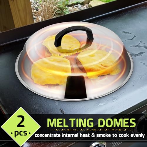 HaSteeL Cheese Melting Dome Set of 2, 12 Inch Round Basting Cover Metal Steam Cover, Stainless Steel Griddle Accessories for Flat Top Grill/Outdoor BBQ/Kitchen Cooking