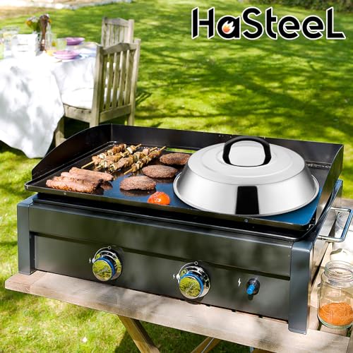 HaSteeL Cheese Melting Dome Set of 2, 12 Inch Round Basting Cover Metal Steam Cover, Stainless Steel Griddle Accessories for Flat Top Grill/Outdoor BBQ/Kitchen Cooking