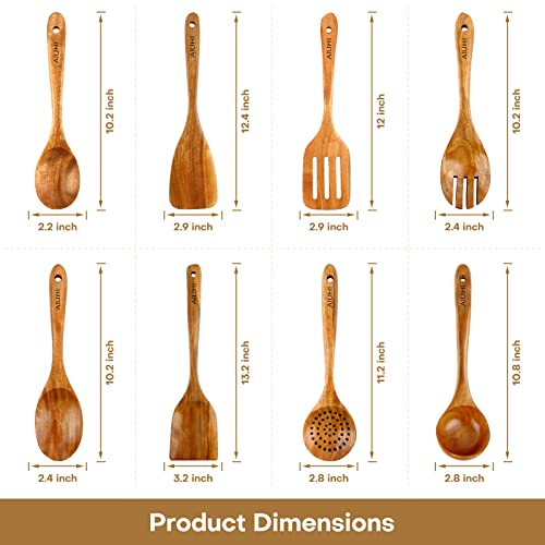 Wood Spoons for Cooking,Nonstick Kitchen Utensil Set,Wooden Spoons Cooking Utensil Set Non Scratch Natural Teak Wooden Utensils for Cooking(Teak 8 Pack)