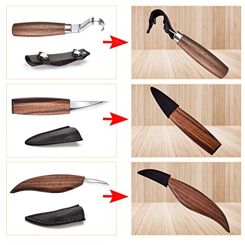 WAYCOM 12pcs Wood Whittling Kit Wood Carving Tools Set Hook Carving Knife,Detail Wood Knife,Whittling Knife Cut Resistant Gloves Leather Sheath And Bamboo Gift Box For Spoon,Bowl,Cup