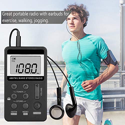 Personal AM/FM Pocket Radio Portable VR-robot, Mini Digital Tuning Walkman Radio, with Rechargeable Battery, Earphone, Lock Screen for Walk/Jogging/Gym/Camping