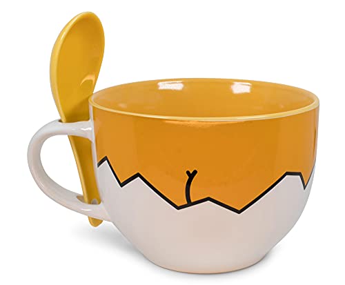 Silver Buffalo Gudetama Dangerous Situations Boxed Ceramic Soup Mug w/Spoon, 24-Ounce