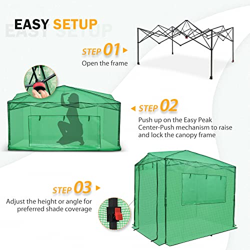 EAGLE PEAK 8x6 Portable Walk-in Greenhouse, Pop-up Indoor Outdoor Garden Green House, Zippered Doors and Windows, PE Cover, Green