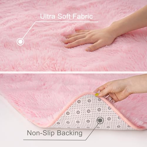 Ultra Soft Pink Rugs for Bedroom 4x6 Feet, Fluffy Shag Area Rugs for Living Room, Large Comfy Furry Rug for Girls Kids Baby Room Decor, Non Slip Nursery Modern Indoor Fuzzy Floor Carpet